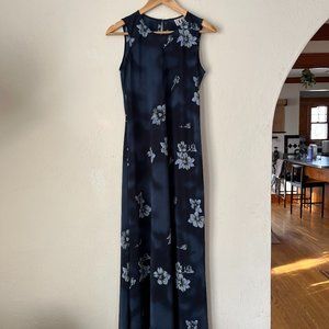 Blue Floor-Length Floral Dress